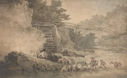 Ein Wasserrad treibt einen Transporter an